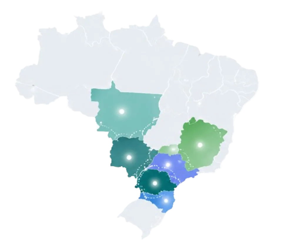 Mapa do Brasil com regiões de concentração de clientes da Colder